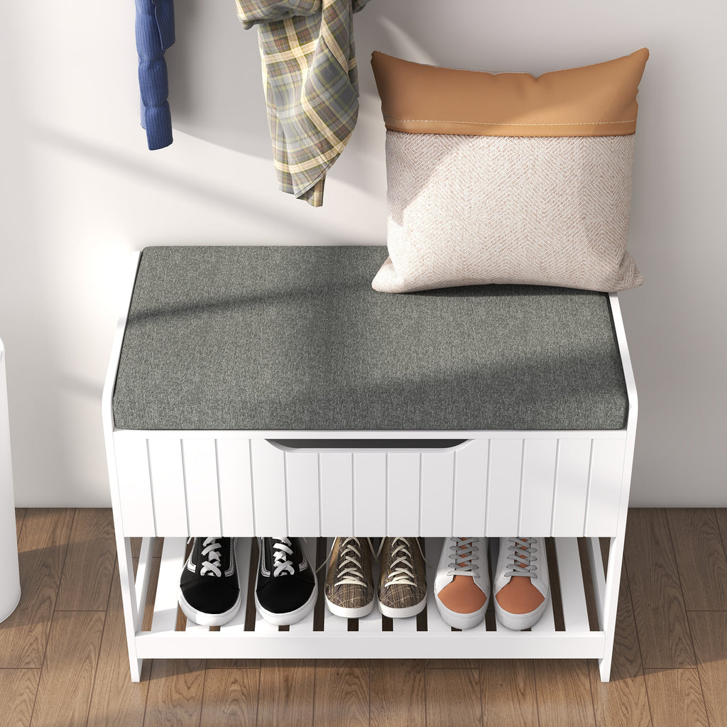 Wall Mounted Coat Rack with Shoe Storage Bench, Hall Tree and Bench, Clothes Hanger Rack with Shelves for Hallway White