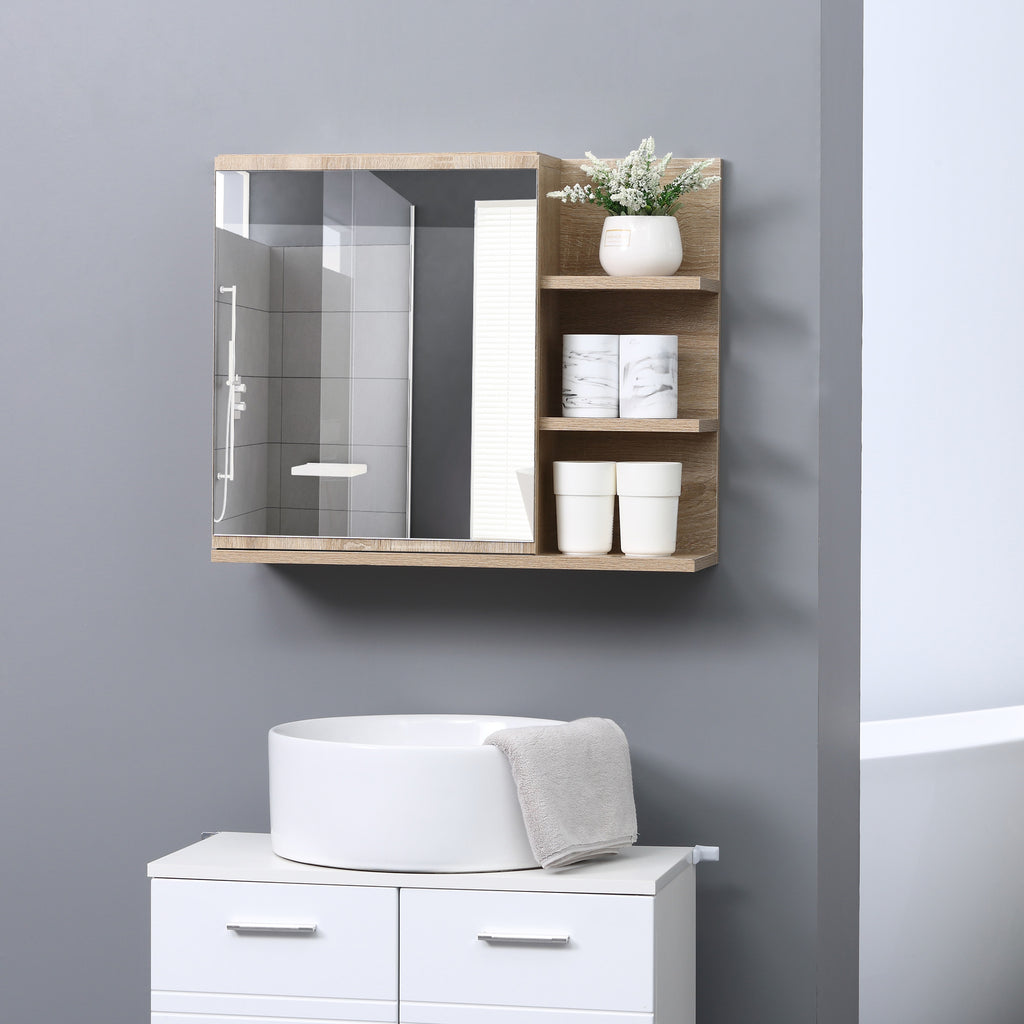 Medicine Cabinet with Mirror, Wall Mounted Bathroom Mirror Cabinet, Bathroom Wall Cabinet with 3 Open Shelves, Natural
