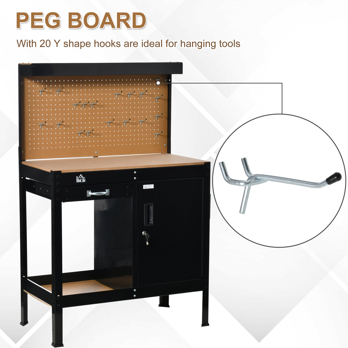 Multipurpose Tool Workbench for Garage, Garage Bench with Storage Drawer, Peg Board, Lockable Cabinet