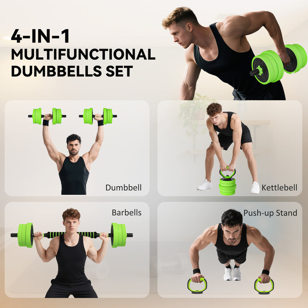 Soozier 66lbs 4-in-1 Adjustable Weight Dumbbell Set, Barbell, Kettlebell, Push Up Stand, Red