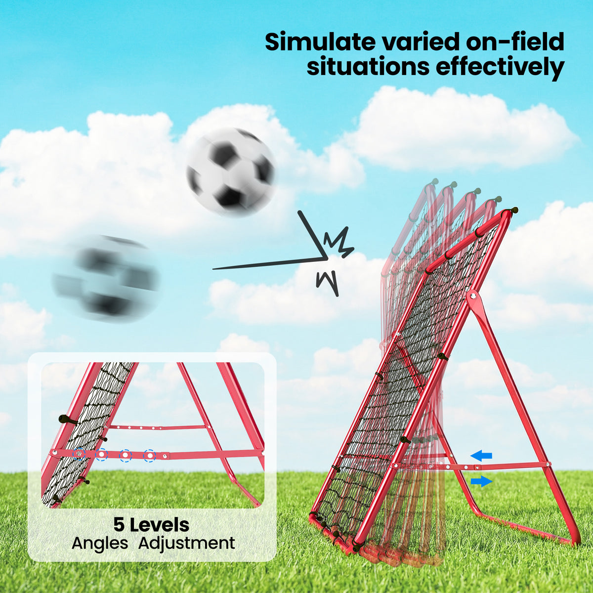 Soozier Soccer 5 Angles Adjustable Soccer Rebounder Net, Multi-Sport Training Bounce Back Net, Red