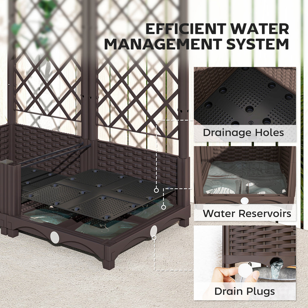 Raised Garden Bed with Trellis, Plastic Raised Flower Bed with Drainage Holes and Drain Plugs, 16" x 16" x 48"