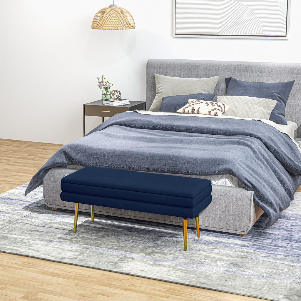 39" Storage Ottoman, Velvet End of Bed Bench with Steel Legs, Foot Stool with Storage for Bedroom, Living Room