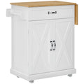 Foldable Kitchen Island with Storage Drawer, Farmhouse Style Rolling Utility Cart, Coffee Bar Cabinet on Wheels with Drop-Leaf Wood Top, White