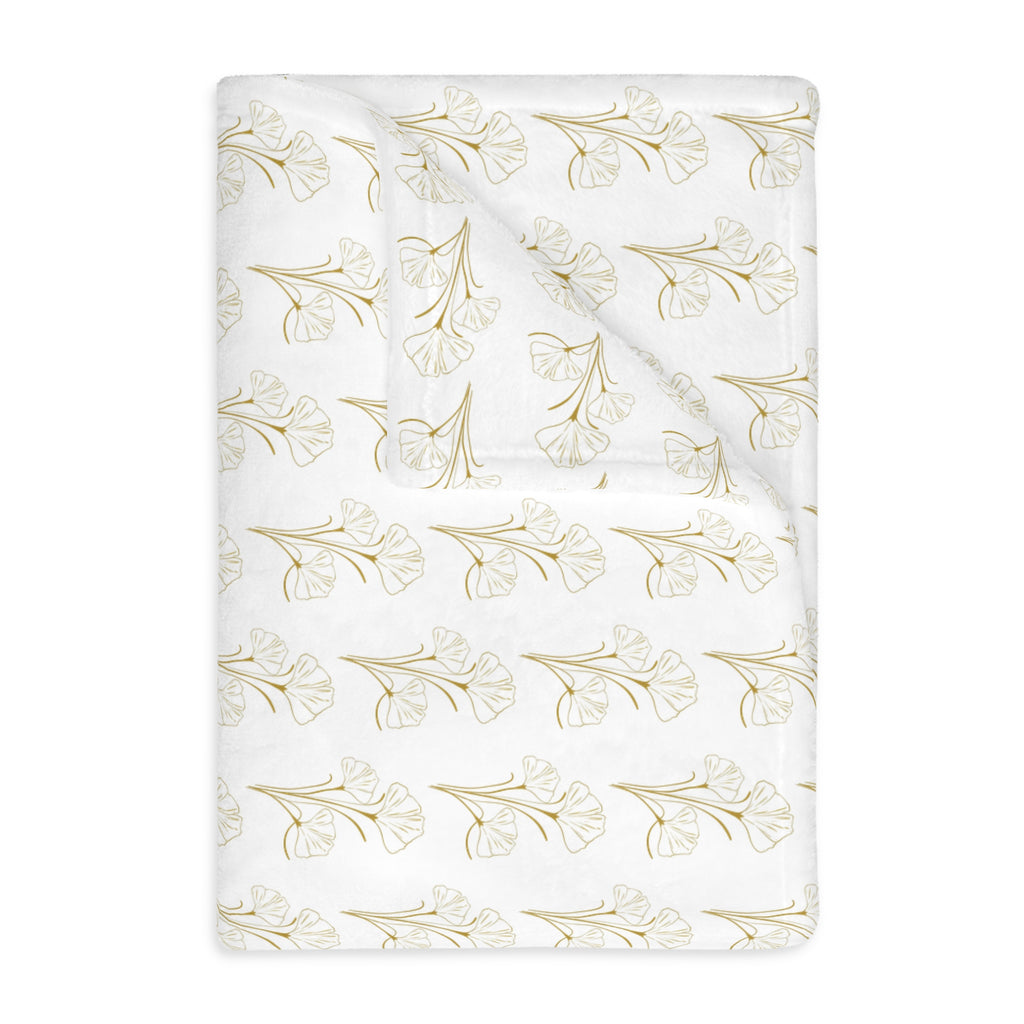 Botanical Velvet Throw Blanket - Neutral Gold Floral Microfiber, Reversible Two-Sided Cozy Throw