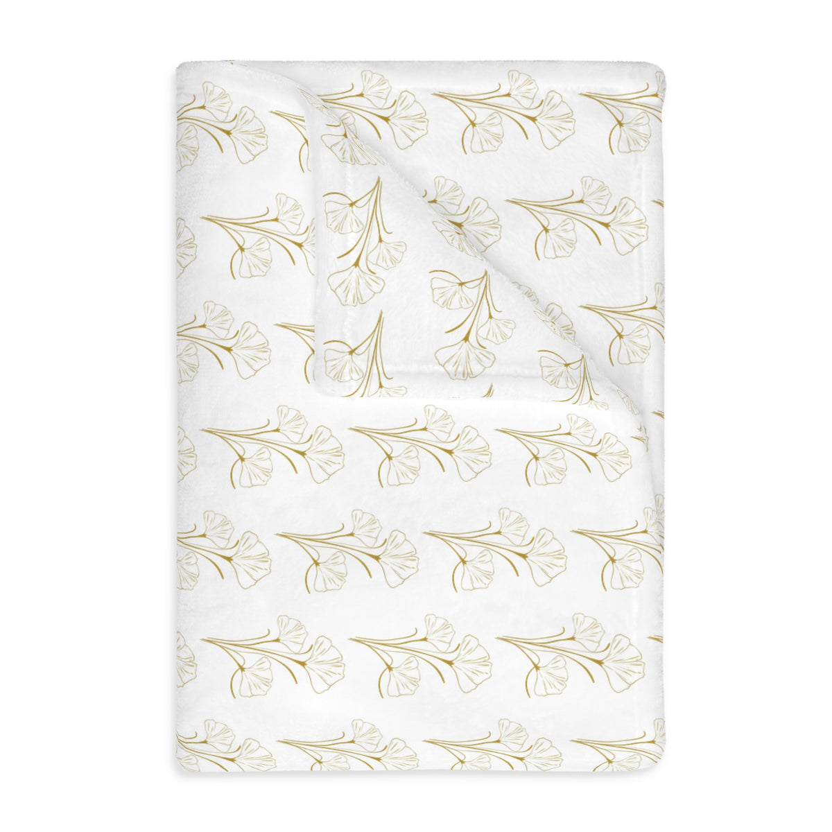 Botanical Velvet Throw Blanket - Neutral Gold Floral Microfiber, Reversible Two-Sided Cozy Throw