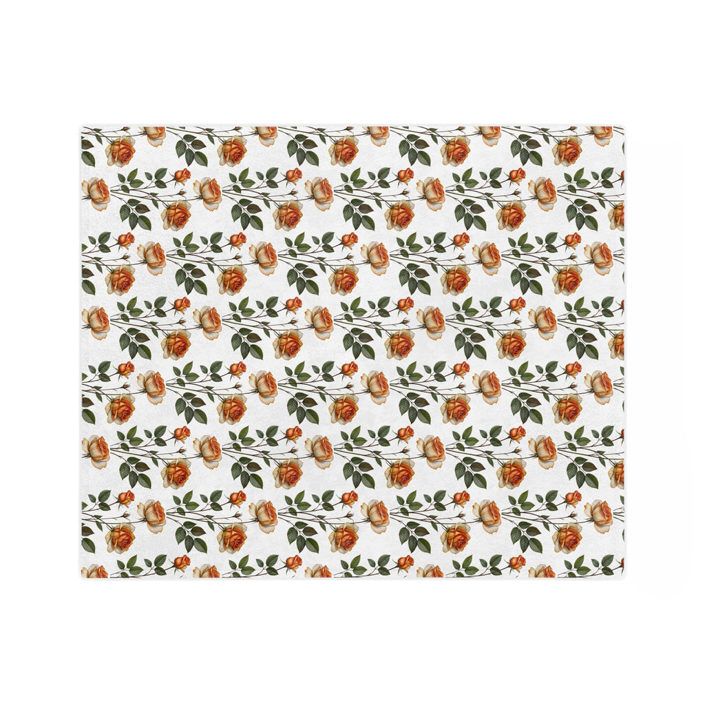 Floral Velveteen Blanket — Vintage Orange Rose Microfiber Throw