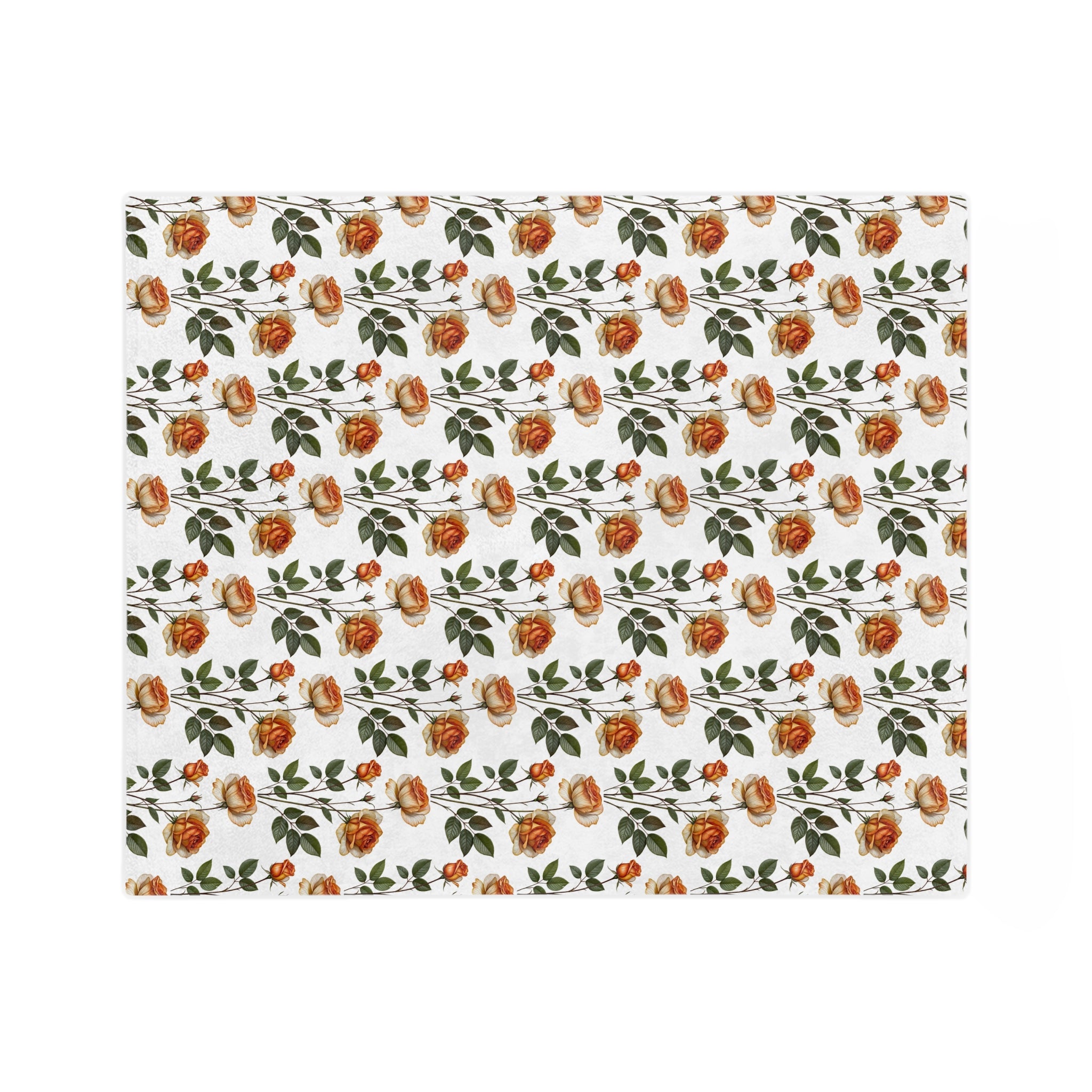 Floral Velveteen Blanket — Vintage Orange Rose Microfiber Throw