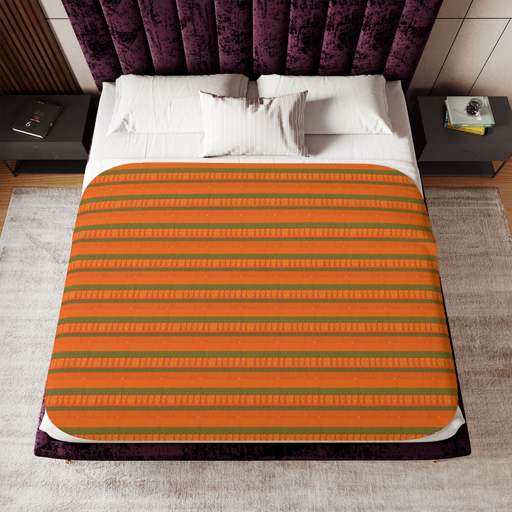 Orange Striped Sherpa Blanket – Cozy Fall Plaid-Inspired Throw