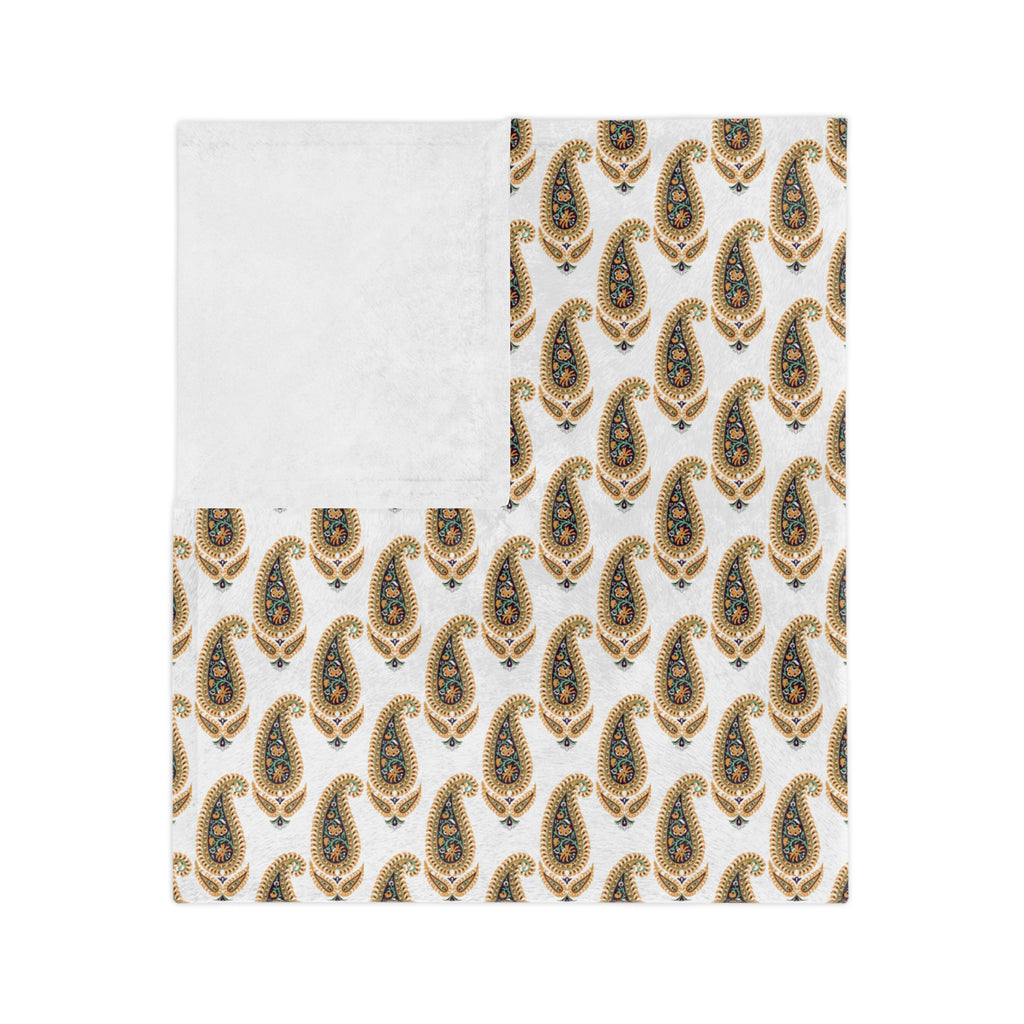 Velveteen Microfiber Blanket — Golden Paisley Pattern Cozy Throw