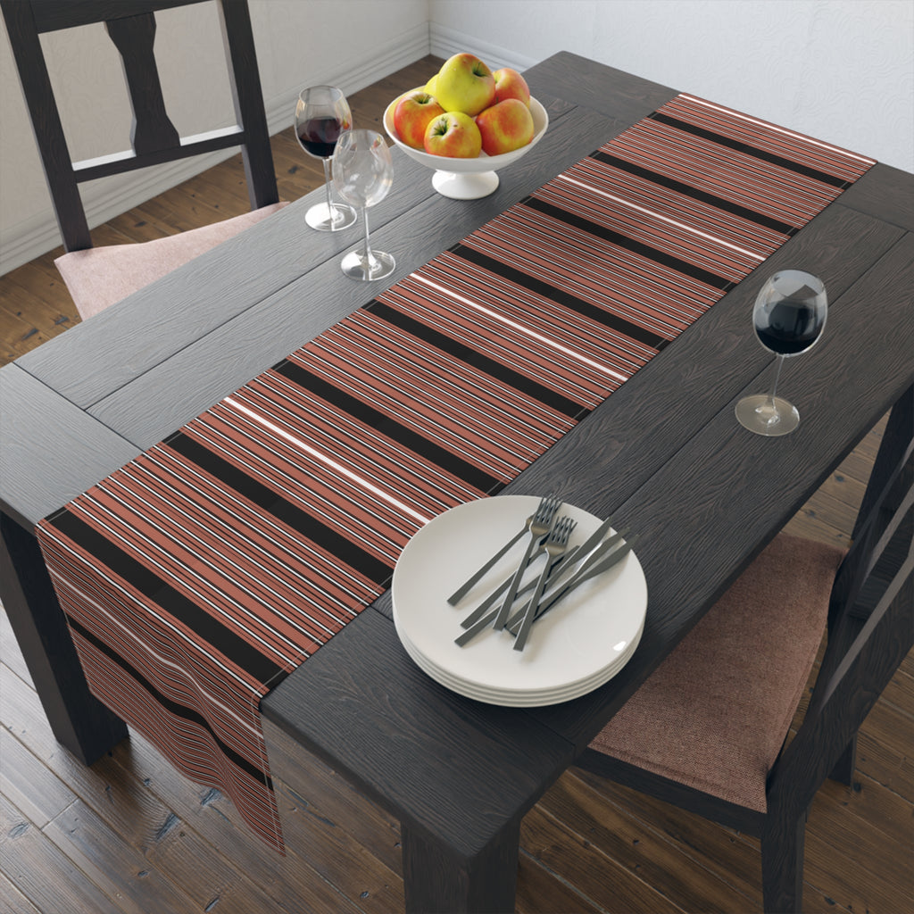Rust & Black Stripe Table Runner — Modern Southwestern Dining Decor