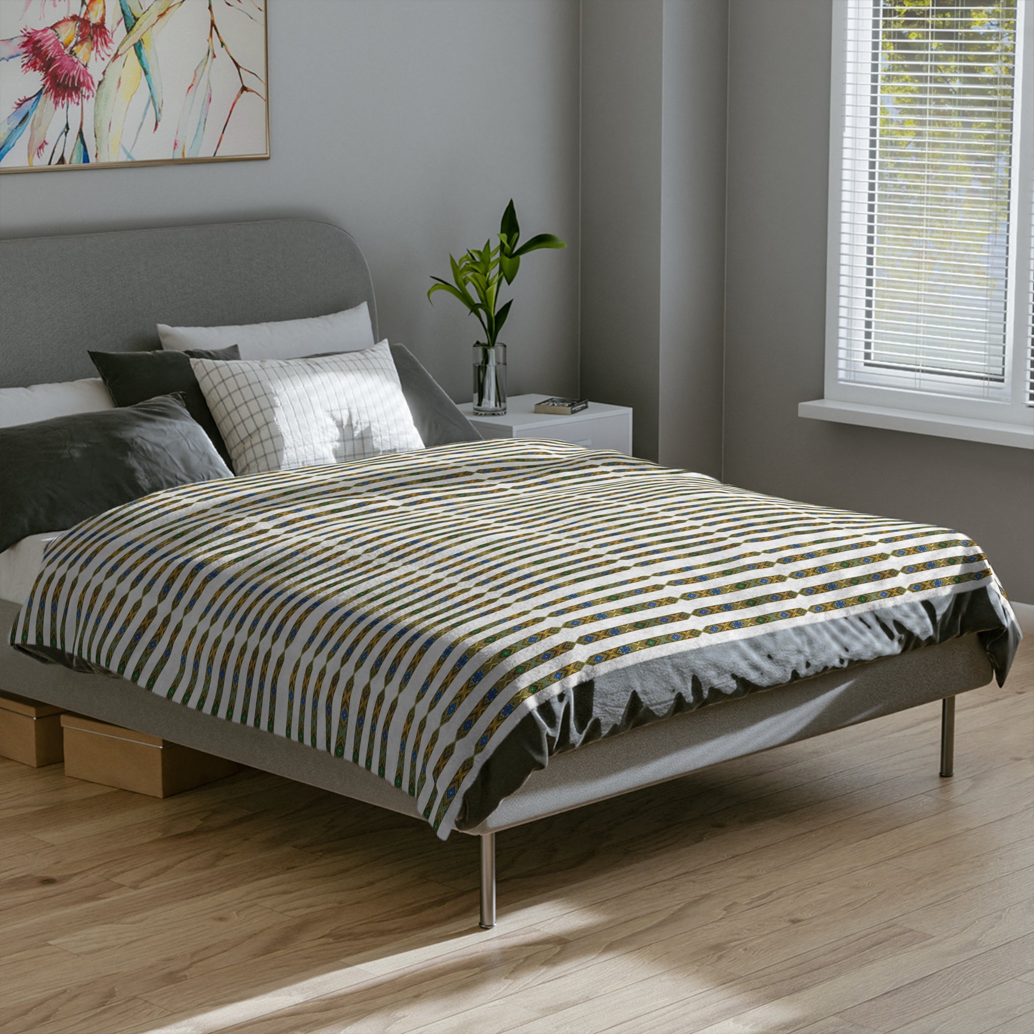 Velveteen Microfiber Blanket — Retro Stripe Plaid Throw (Mustard, Navy)