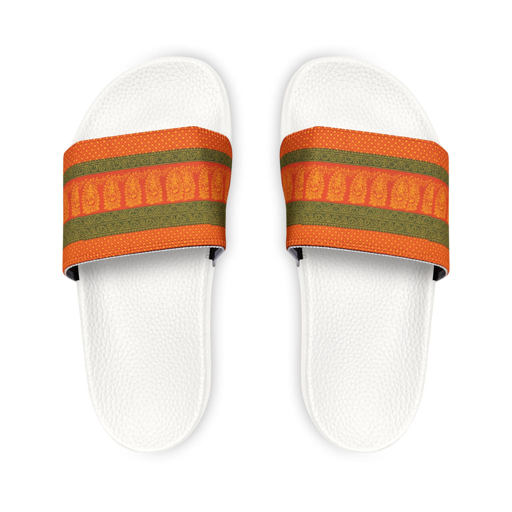 Slide Sandals — Orange Green Striped Removable-Strap Slides