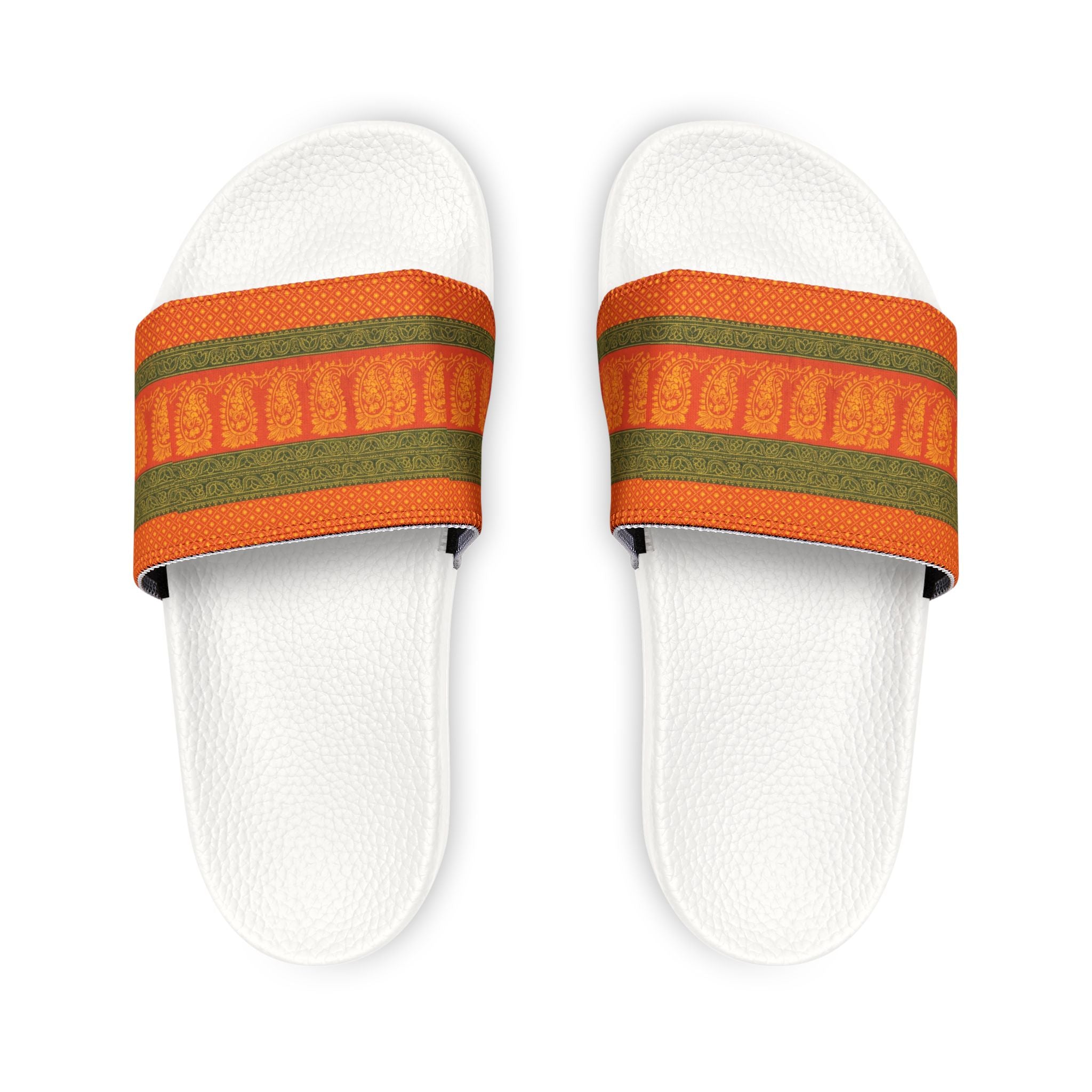 Slide Sandals — Orange Green Striped Removable-Strap Slides