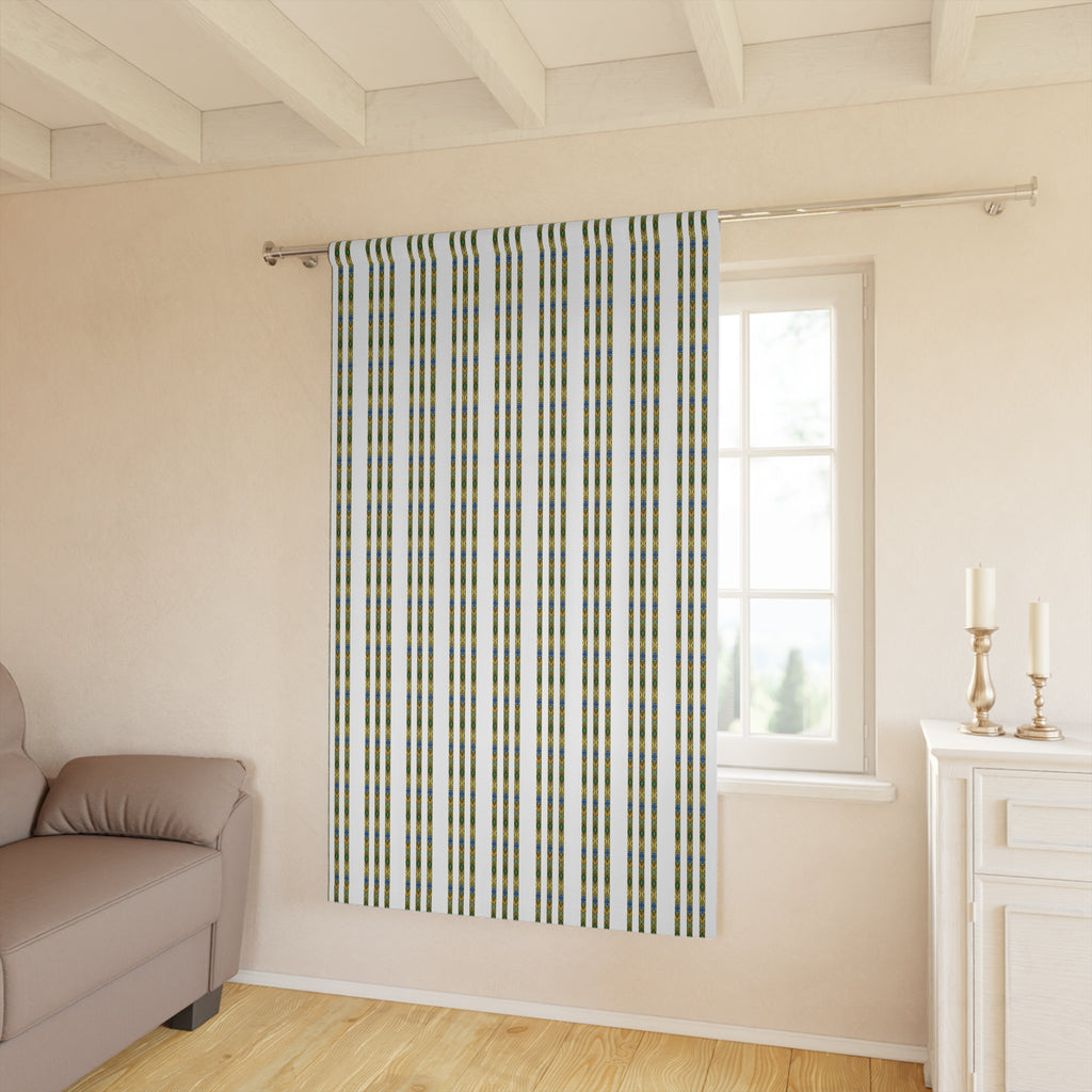 Striped Plaid Window Curtain Panel — Blue & Yellow Vertical Stripe Drapery