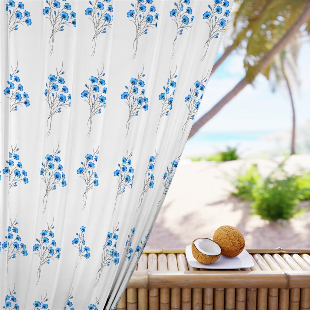 Blue Wildflower Window Curtain – Floral Single-Panel Sheer for Living Room & Bedroom