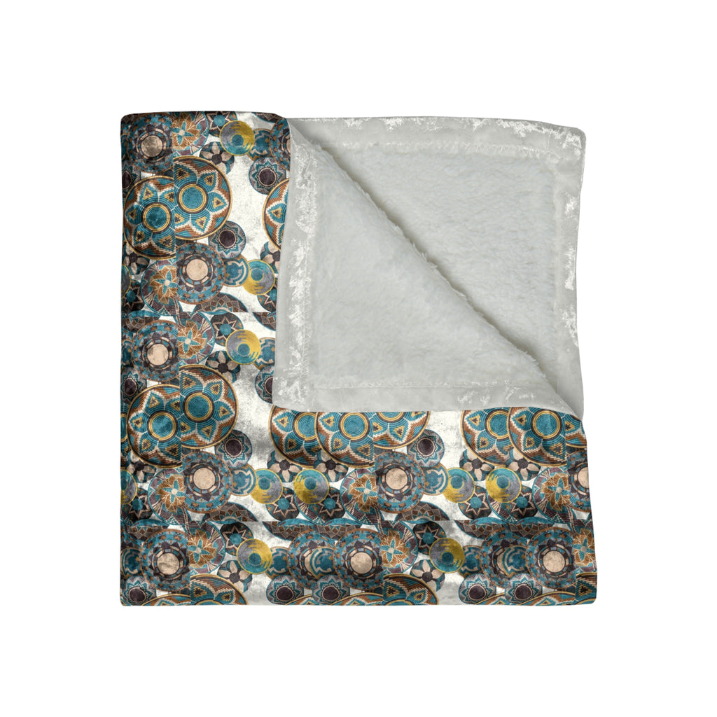 Crushed Velvet Blanket — Luxe Boho Teal & Gold Patterned Throw