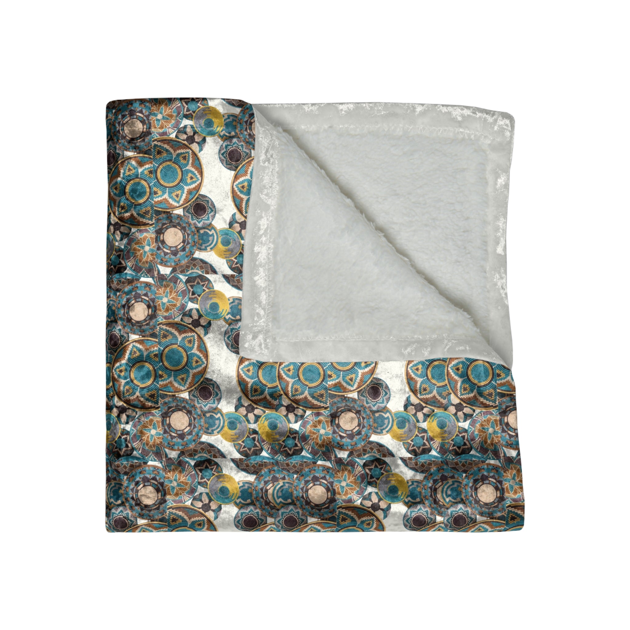Crushed Velvet Blanket — Luxe Boho Teal & Gold Patterned Throw