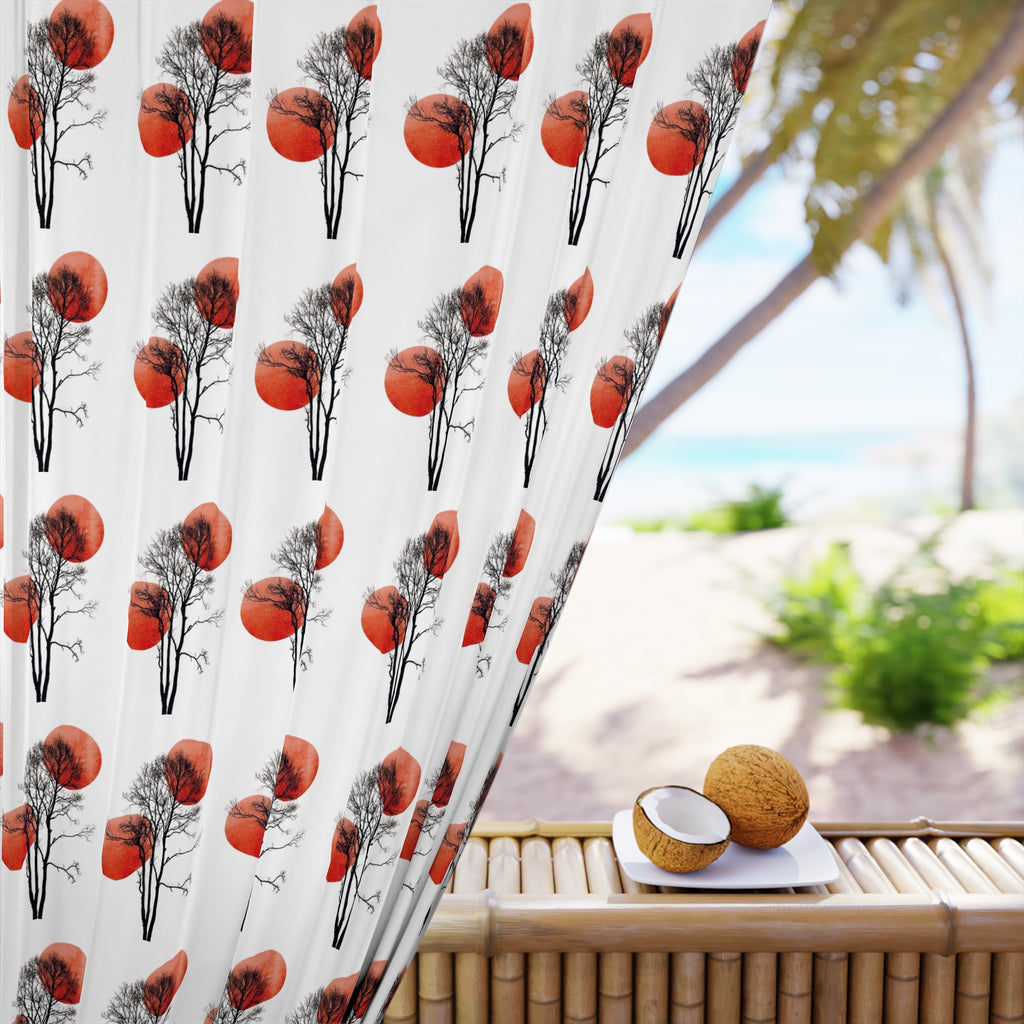Floral Poppy Window Curtain – Red Poppy Pattern Single Panel
