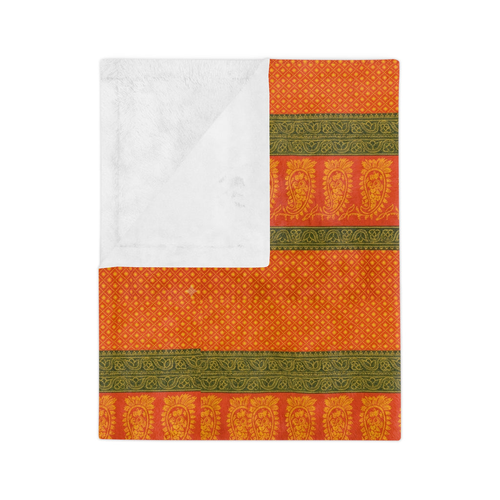 Autumn Stripe Velveteen Blanket — Cozy Orange & Olive Microfiber Throw