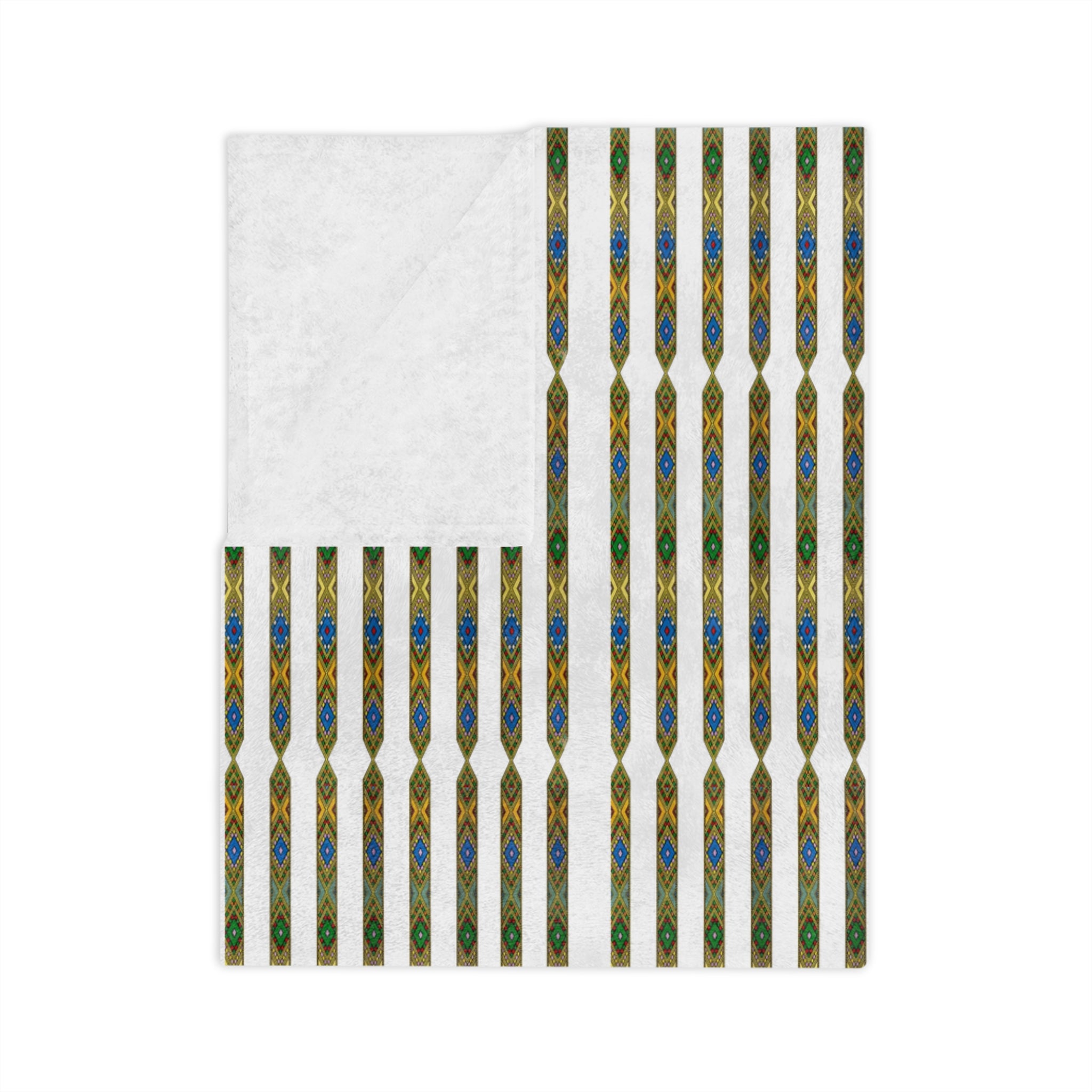 Velveteen Microfiber Blanket — Retro Stripe Plaid Throw (Mustard, Navy)