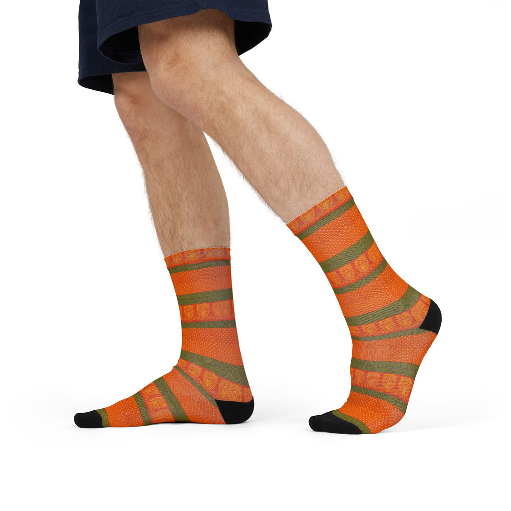 Orange Striped Crew Socks — Bright Fall Accent Socks