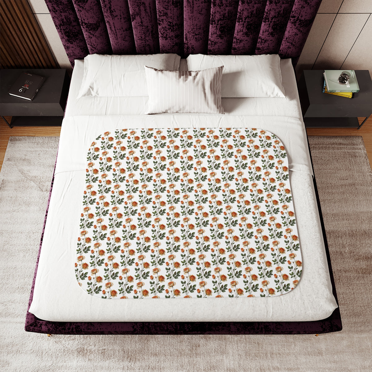 Autumn Floral Sherpa Blanket — Cozy Fall Throw with Orange & Green Bouquet Pattern