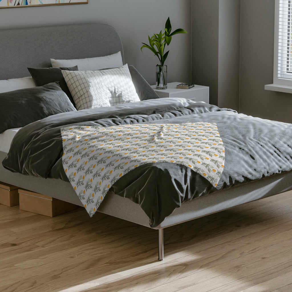 Floral Lemon Pattern Velveteen Throw Blanket