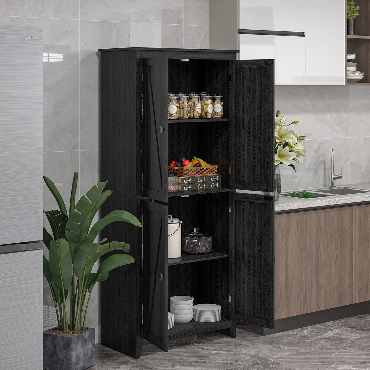 72" Freestanding Storage Cabinet, Kitchen Pantry Cabinet with Doors and Shelves for Dining Room, White