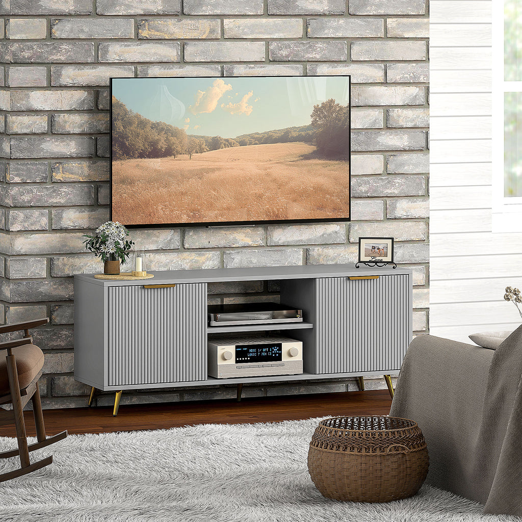 TV Stand with Storage for 55 Inch TV, Modern TV Cabinet with 2 Open Shelves and 2 Cabinets for Living Room, White