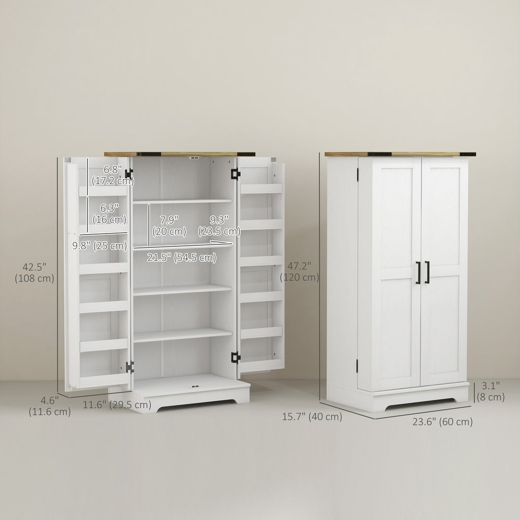Farmhouse Kitchen Pantry Storage Cabinet, Kitchen Pantry Cabinet with Doors and Adjustable Shelves, Cream White