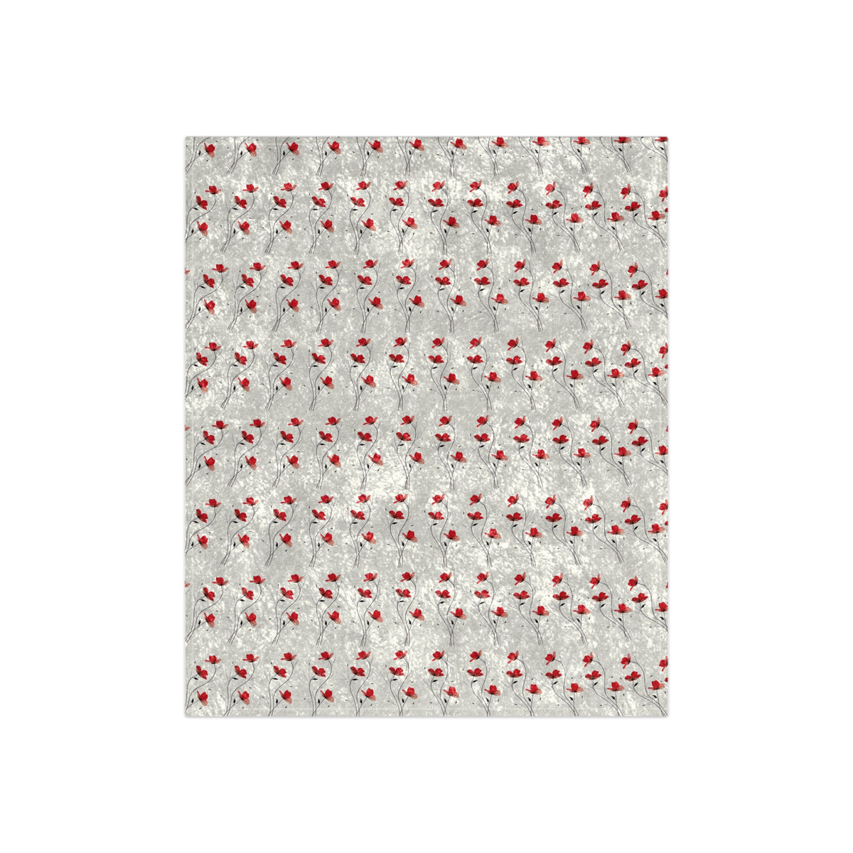 Crushed Velvet Blanket - Cozy Silver Throw with Red Berry Pattern, Holiday Decorative Throw Blanket