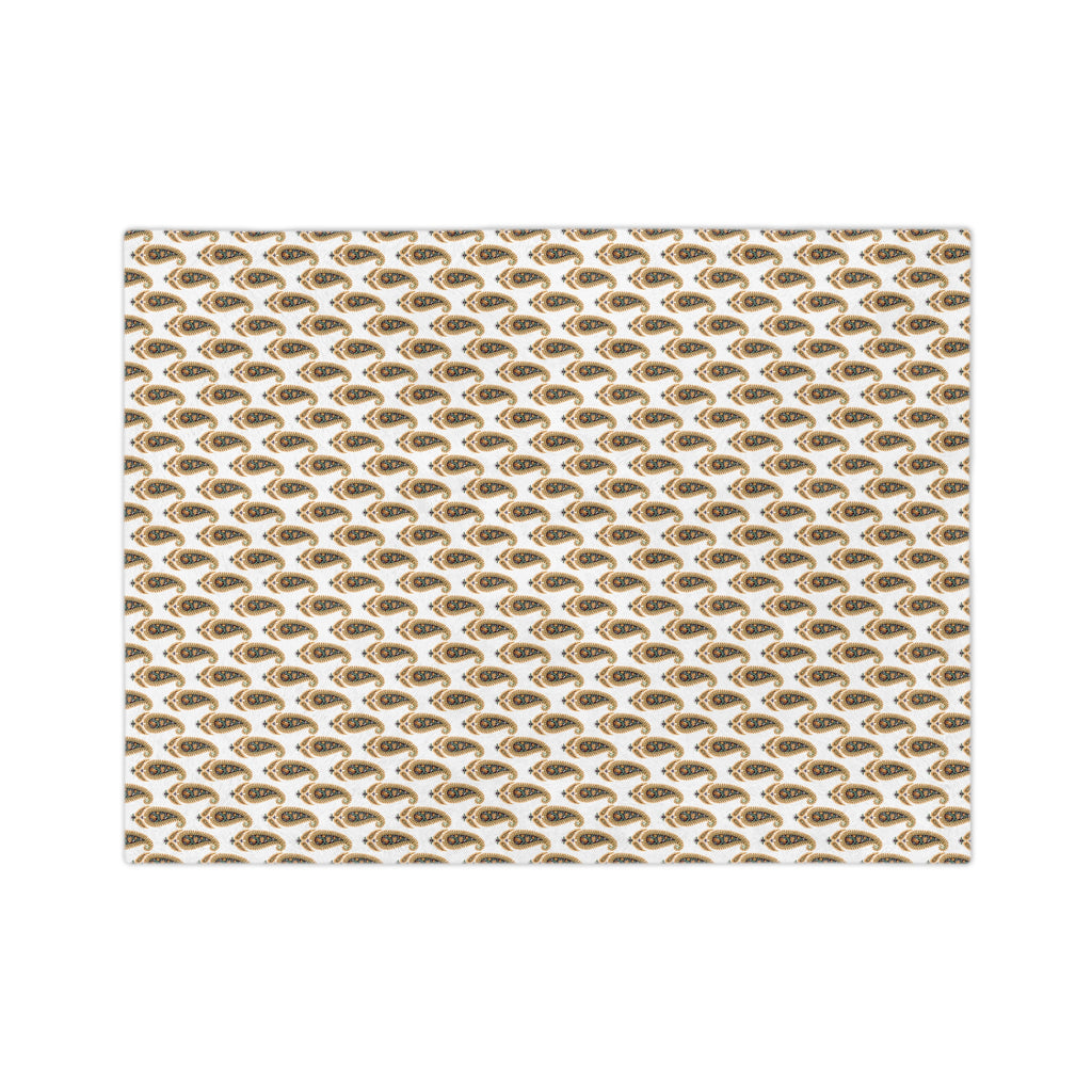 Velveteen Microfiber Blanket — Golden Paisley Pattern Cozy Throw