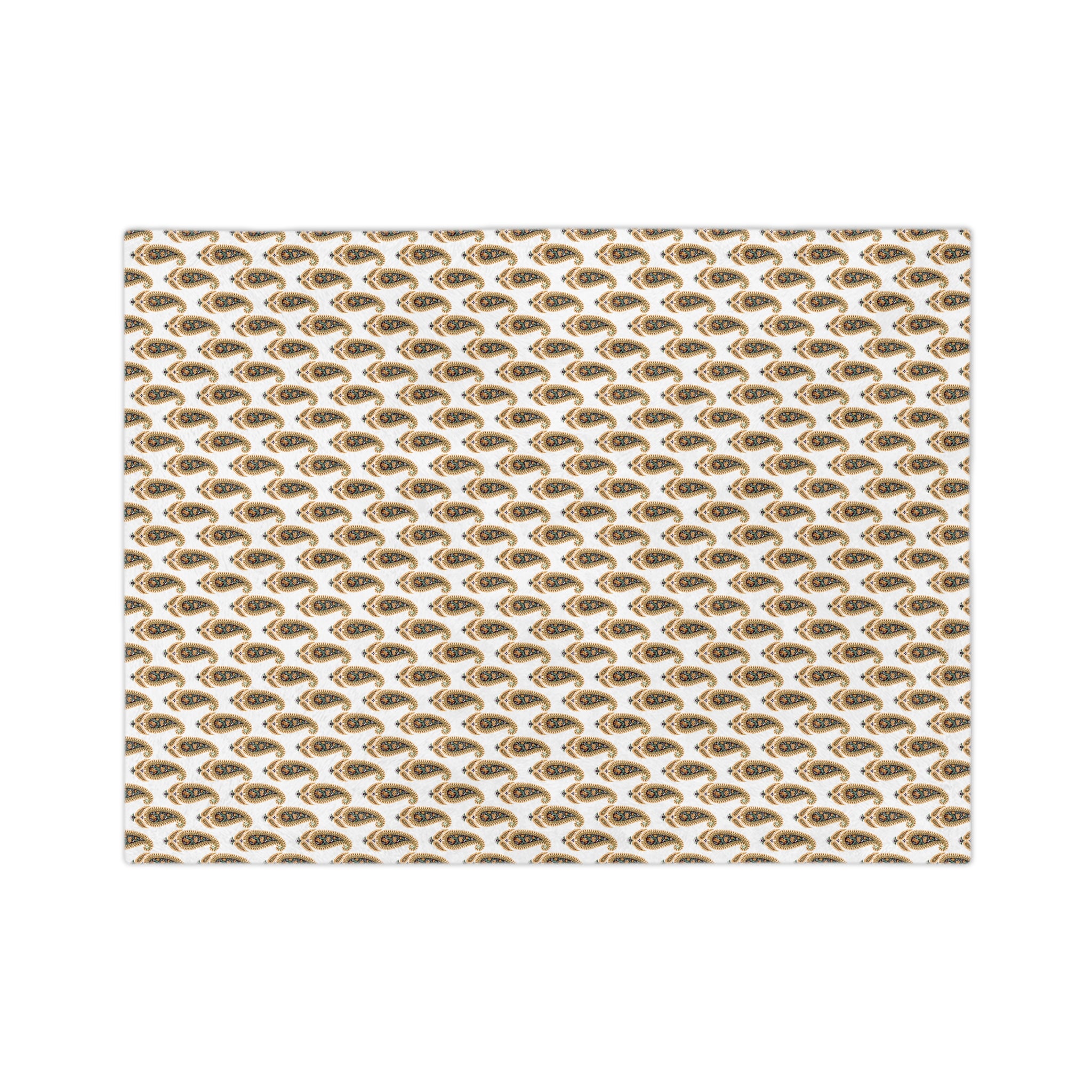 Velveteen Microfiber Blanket — Golden Paisley Pattern Cozy Throw
