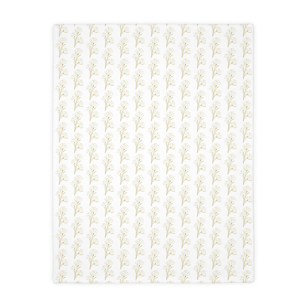 Botanical Velvet Throw Blanket - Neutral Gold Floral Microfiber, Reversible Two-Sided Cozy Throw