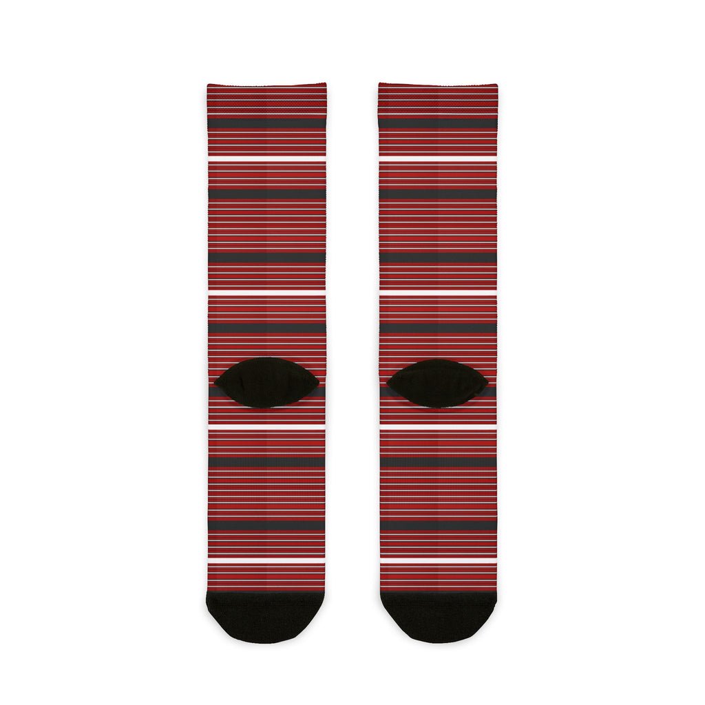 Red Striped Crew Socks — Classic Horizontal Stripe Sublimation Socks