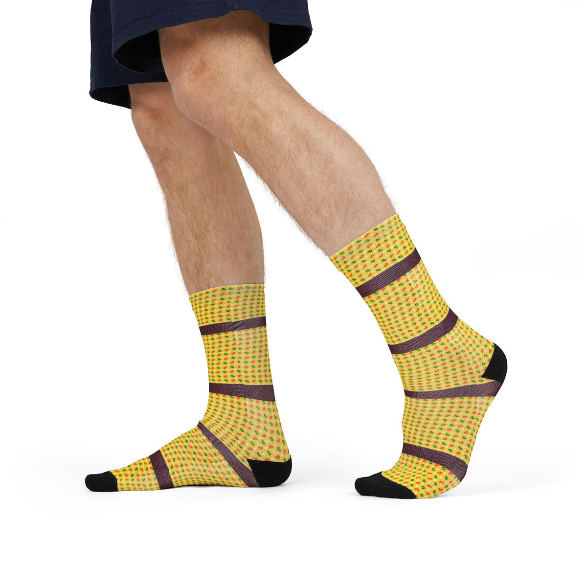 Pineapple Stripe Crew Socks — Fun Tropical Sublimated Socks