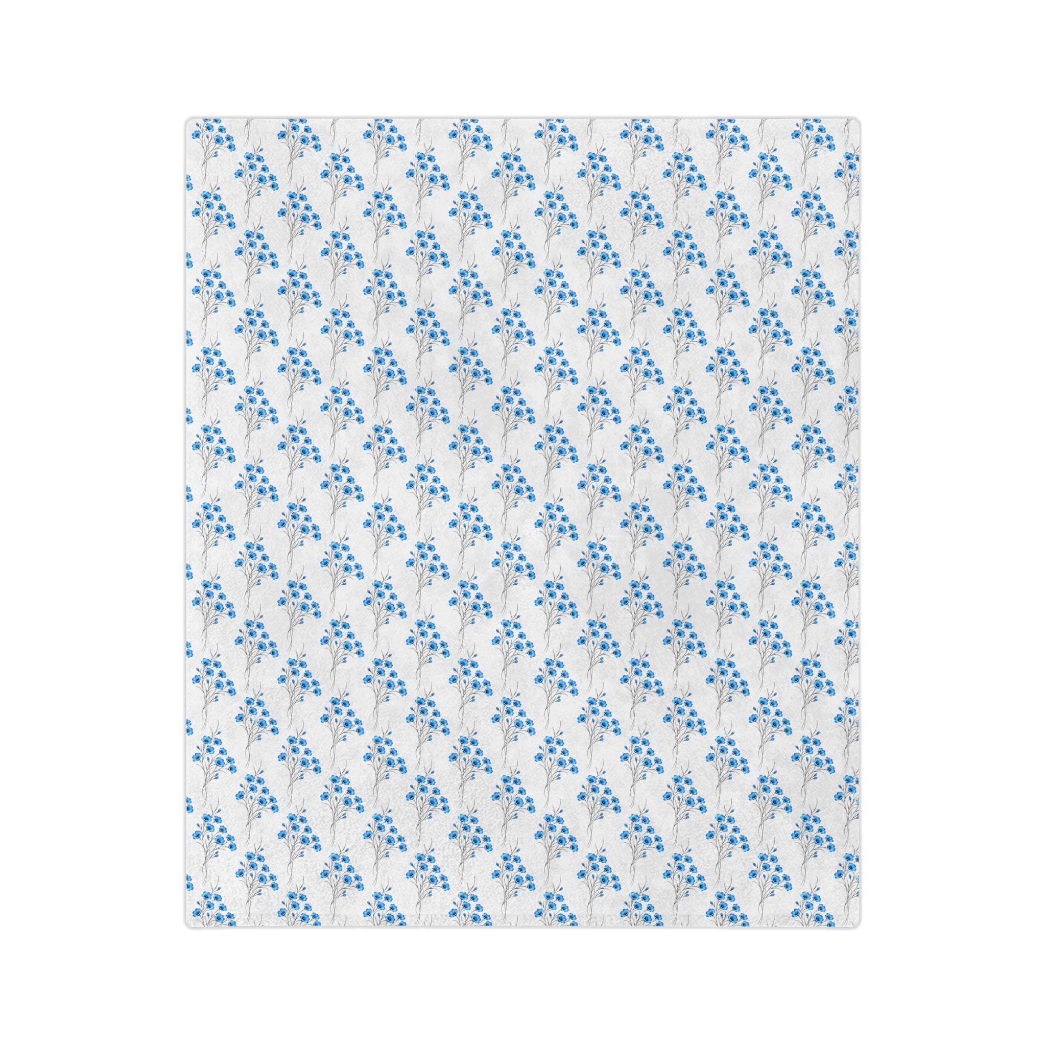 Blue Floral Diagonal Pattern Velveteen Microfiber Blanket