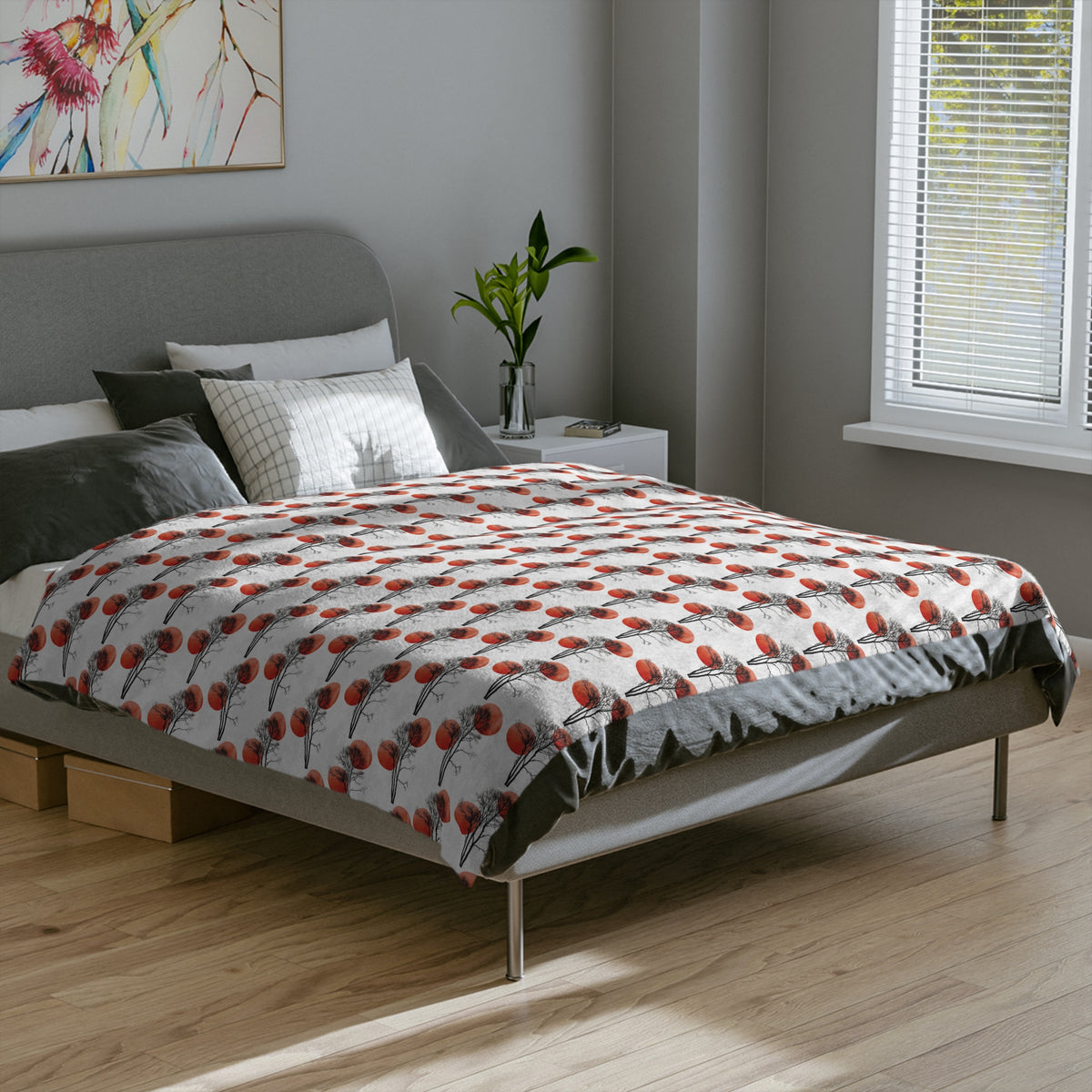 Velveteen Microfiber Blanket — Repeating Red Poppy Floral Pattern, Soft Cozy Throw for Home & Gifts