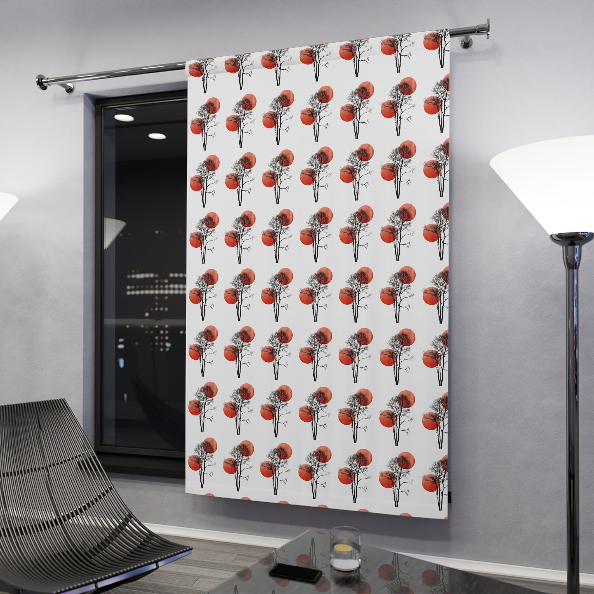 Floral Poppy Window Curtain – Red Poppy Pattern Single Panel
