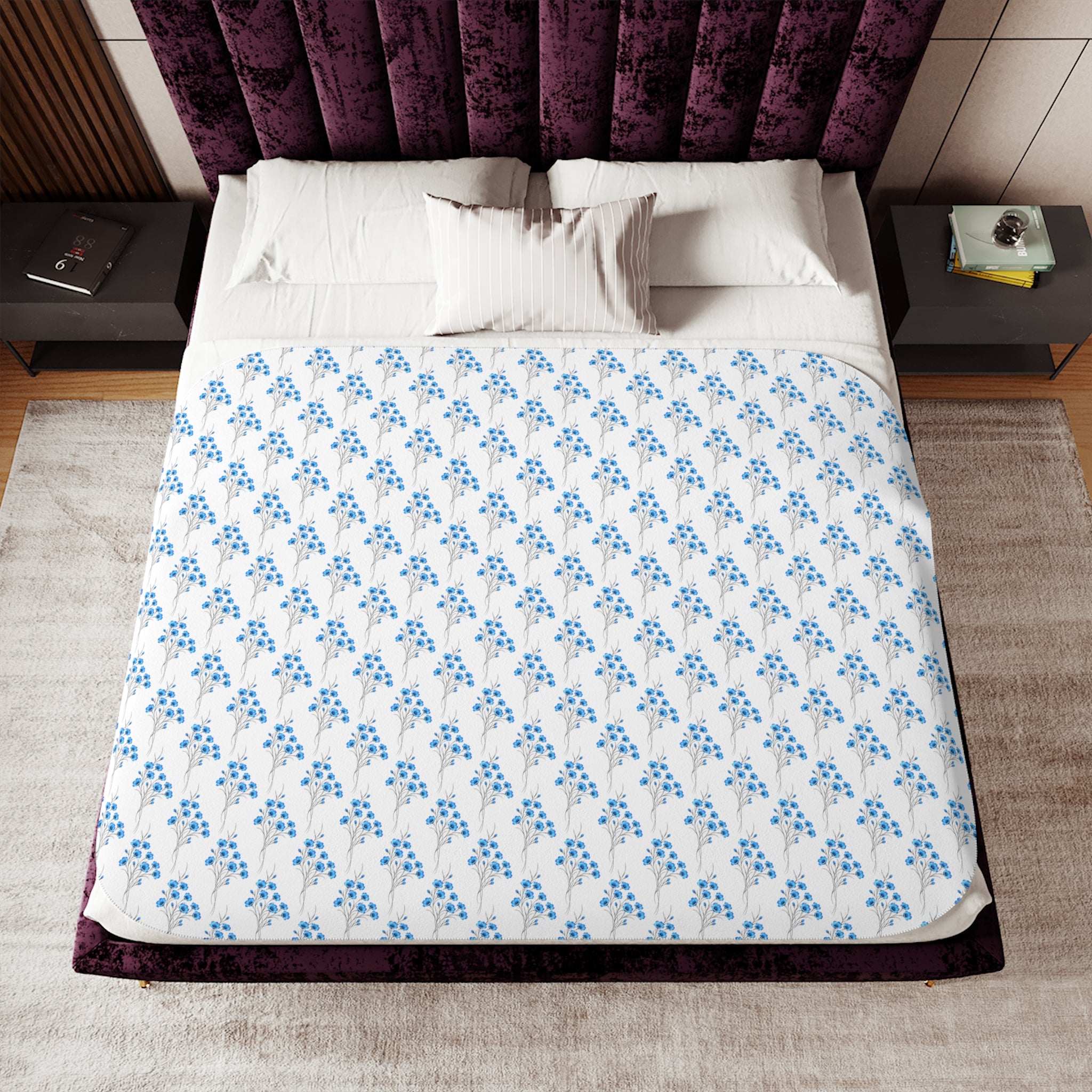 Cozy Sherpa Blanket — Reversible Plush Throw (ሰማያዊ ንድፊታትን ቤዥን)