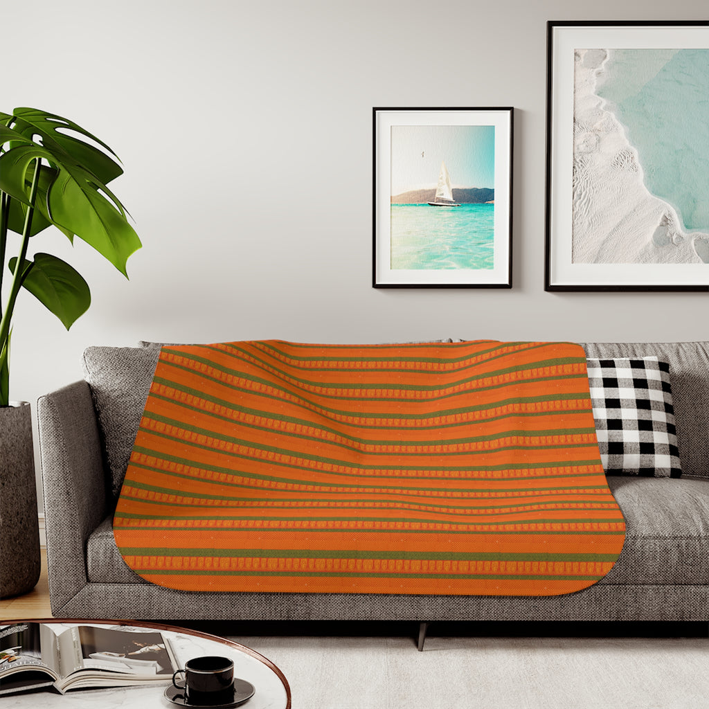 Orange Striped Sherpa Blanket – Cozy Fall Plaid-Inspired Throw