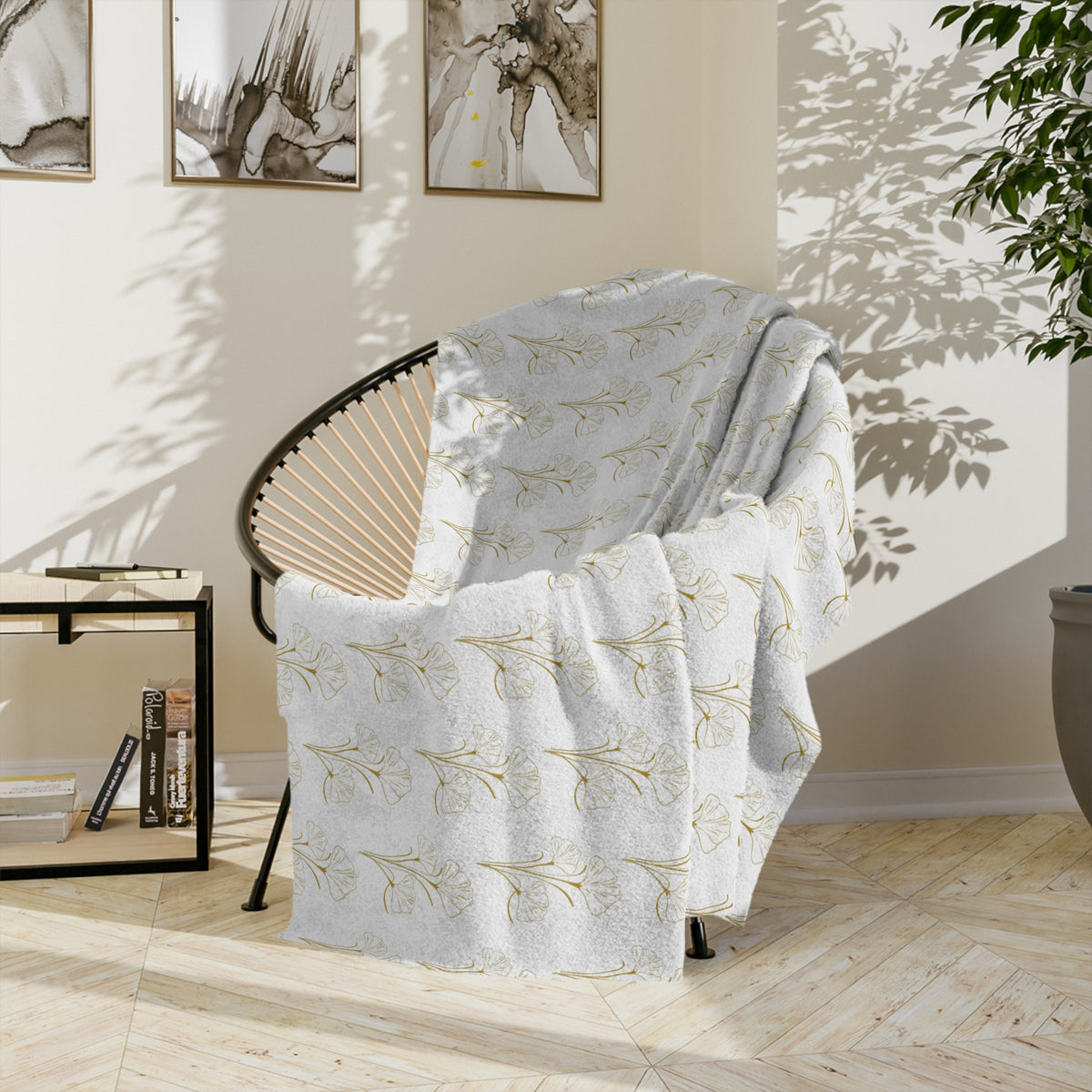 Botanical Gold Pattern Velveteen Microfiber Blanket