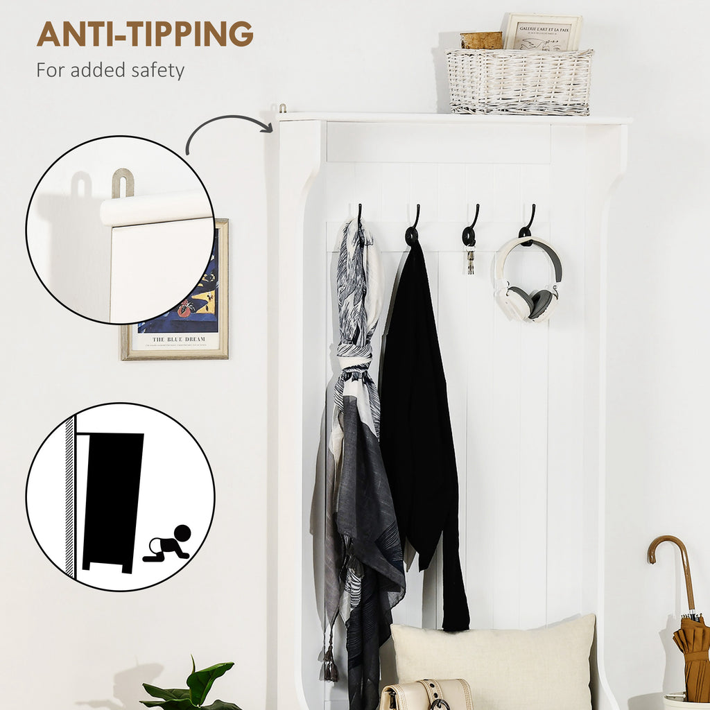 4-In-1 Hall Tree with Coat Rack, Top Shelf, Shoe Storage and Bench Seat, Entryway Bench with 4 Hooks