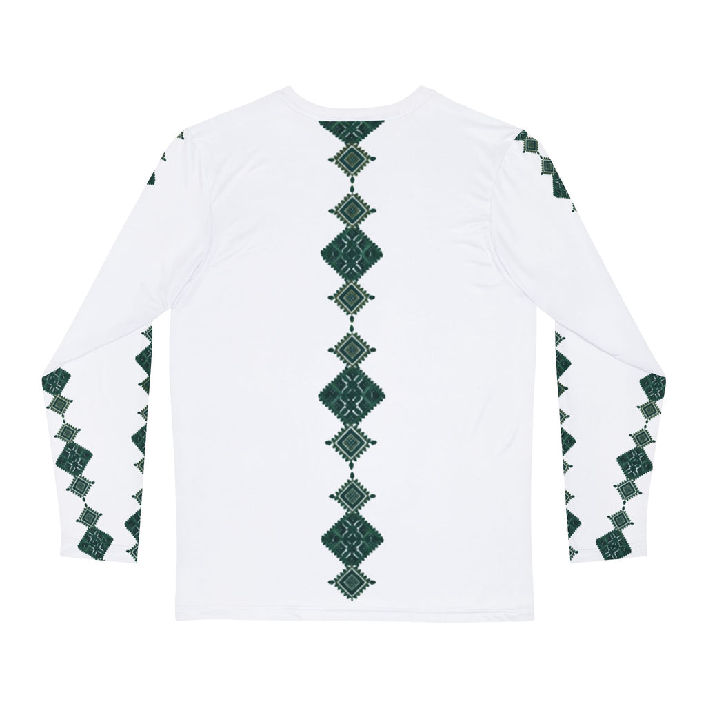 Men's Tribal-Inspired Long Sleeve Shirt – Green Ornamental Dashiki Design