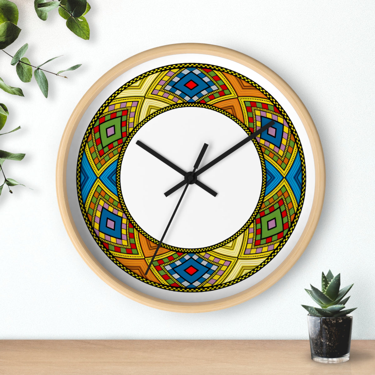Bohemian Geometric Wall Clock — Colorful Tribal Pattern Clock