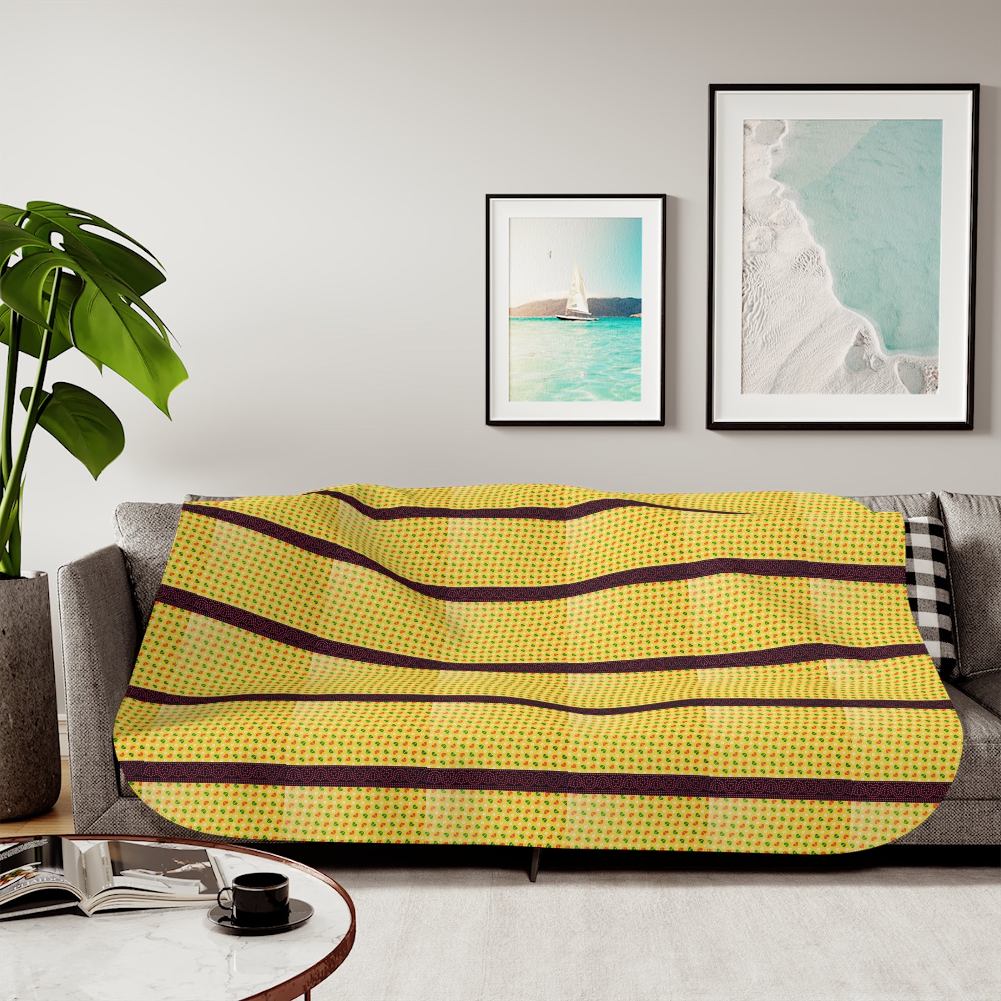 Striped Yellow Sherpa Blanket — Cozy Cabin Throw