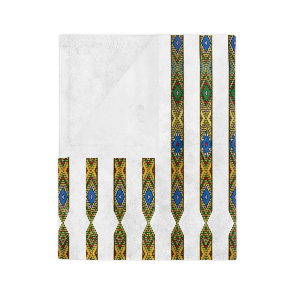 Bohemian Striped Velveteen Microfiber Blanket — Green & Gold Aztec Pattern