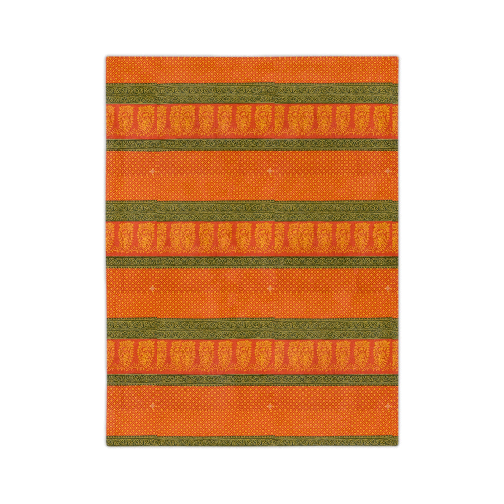 Autumn Stripe Velveteen Blanket — Cozy Orange & Olive Microfiber Throw