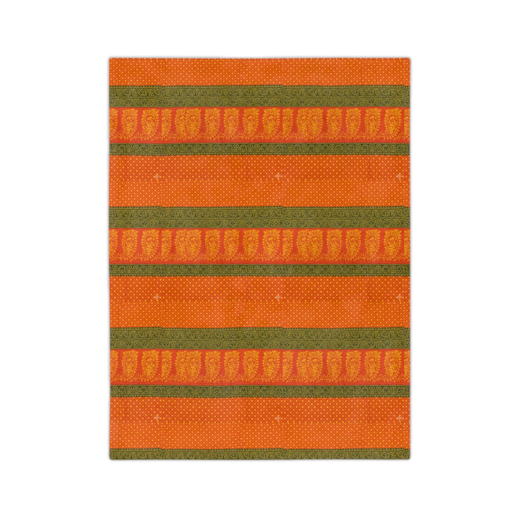 Autumn Stripe Velveteen Blanket — Cozy Orange & Olive Microfiber Throw